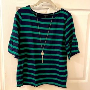 Talbots 💙💚😎 Navy & green striped 3/4 bell sleeves MP